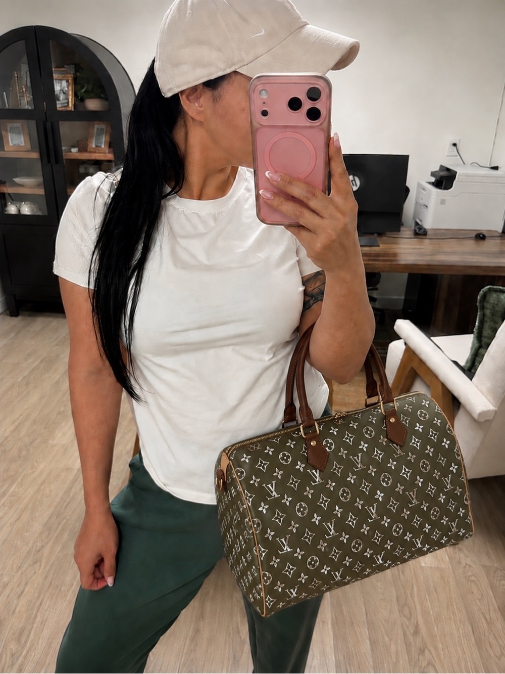 Designer-Inspired Olive Monogram Satchel Handbag